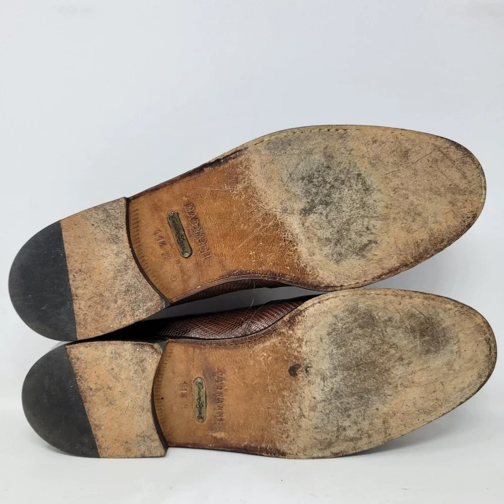 Magnanni Mens 11.5 M Genuine Lizard Penny Loafers Brown Exotic Shoes Spain 8863
